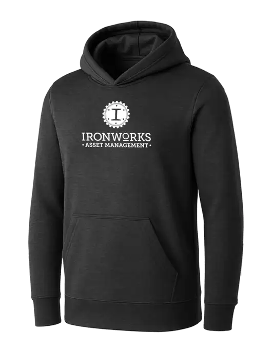 Womens Dark Grey Heather Core Fleece Pullover Hooded Sweatshirt w/Ironworks Asset Mgmt Logo