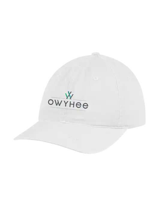 Garment Washed Unstructured Twill White Cap w/The Owyhee Logo