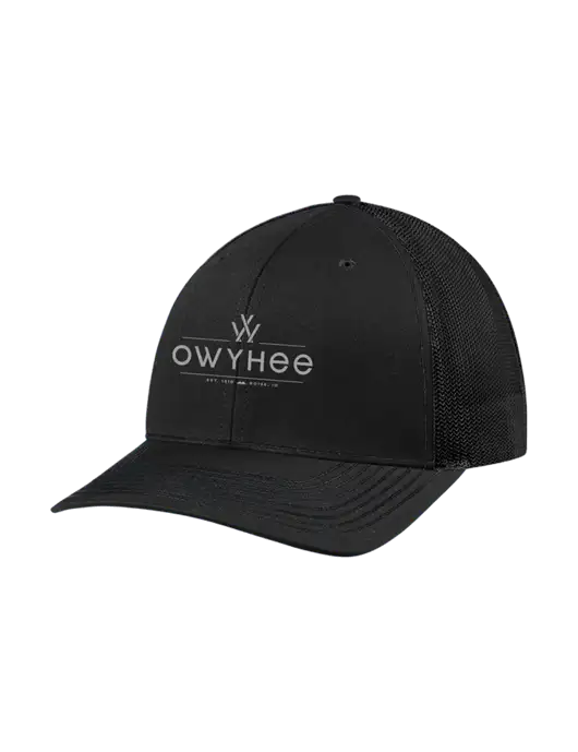 Richardson Adjustable Snapback Original 112 Trucker Cap Black w/Black Mesh w/The Owyhee Logo