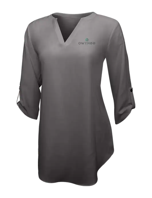 Dark Grey Womens 3/4 Sleeve Tunic Blouse w/The Owyhee Logo