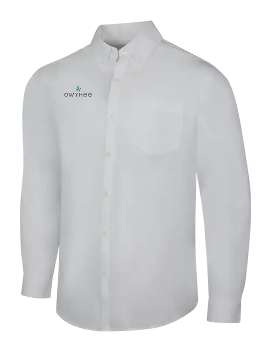 White Long Sleeve Carefree Poplin Shirt w/The Owyhee Logo