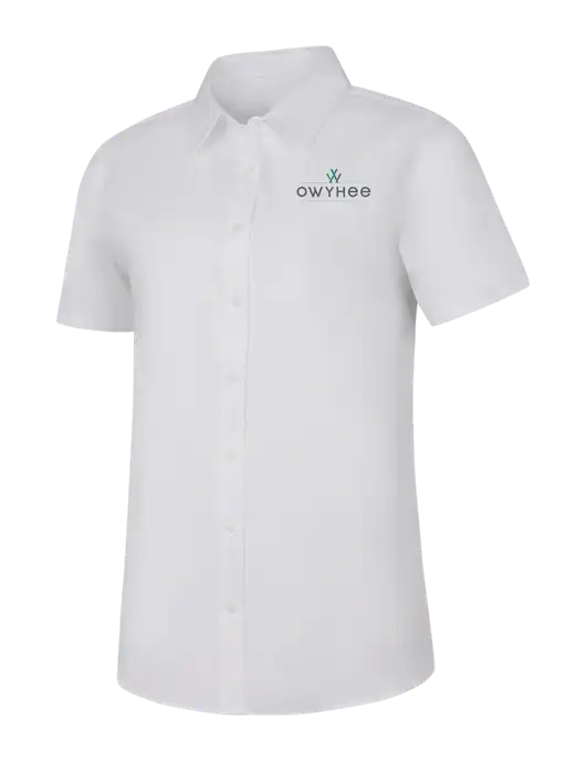 Womens White Short Sleeve Superpro React Twill Shirt w/The Owyhee Logo