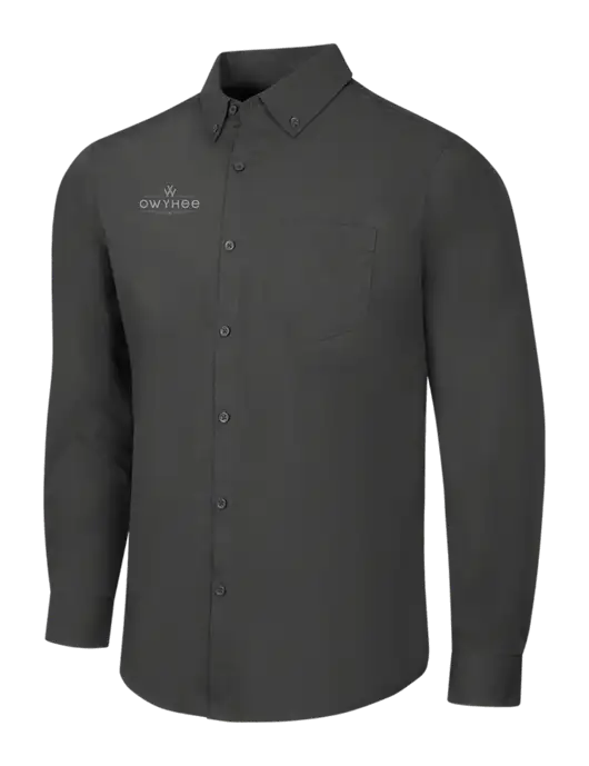 Dark Grey Long Sleeve Carefree Poplin Shirt w/The Owyhee Logo