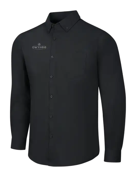 Black Long Sleeve Carefree Poplin Shirt w/The Owyhee Logo