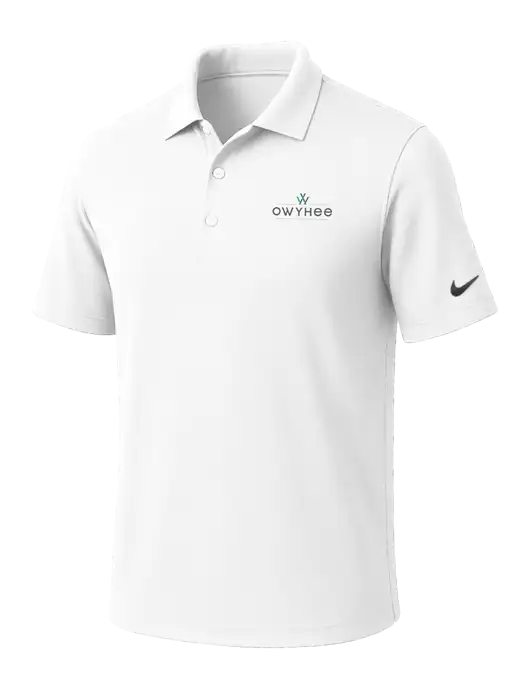 NIKE White Dri-Fit Micro Pique Polo w/The Owyhee Logo