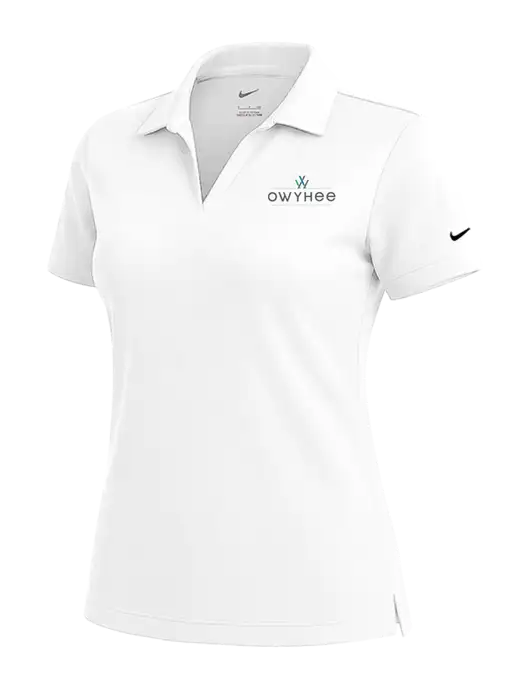 NIKE White Womens Dri-Fit Micro Pique Polo w/The Owyhee Logo