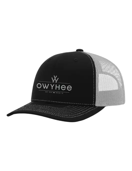 Richardson Adjustable Snapback Original 112 Trucker Cap Black w/White Mesh w/The Owyhee Logo