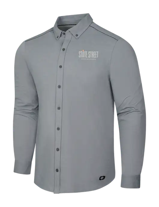 OGIO Medium Grey Heather Modern Code Stretch Button-Up Shirt w/State Street Studio Apts Logo