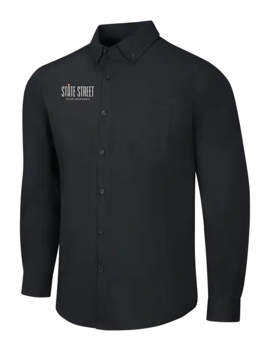 Black Long Sleeve Carefree Poplin Shirt w/State Street Studio Apts Logo