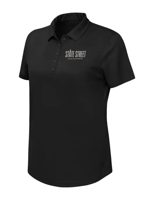 Callaway Womens Birdseye Black Polo w/State Street Studio Apts Logo