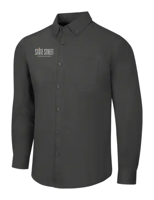 Dark Grey Long Sleeve Carefree Poplin Shirt w/State Street Studio Apts Logo
