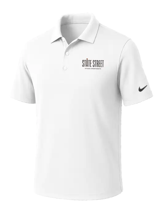 NIKE White Dri-Fit Micro Pique Polo w/State Street Studio Apts Logo