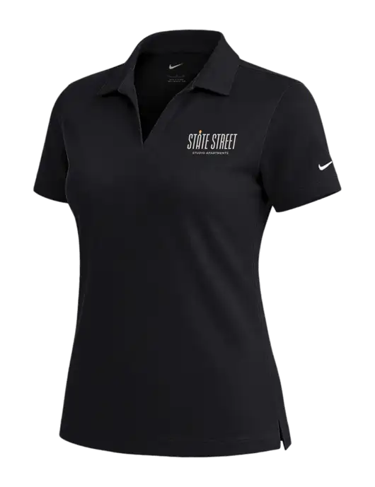 NIKE Black Womens Dri-Fit Micro Pique Polo w/State Street Studio Apts Logo