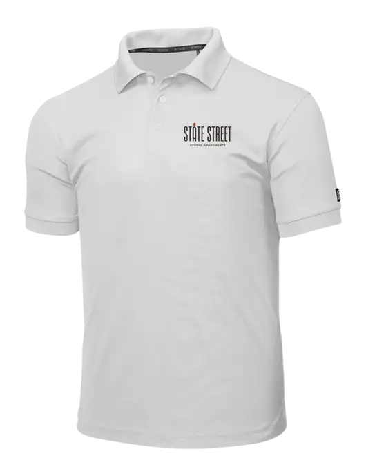 OGIO Bright White Caliber 2.0 Polo w/State Street Studio Apts Logo