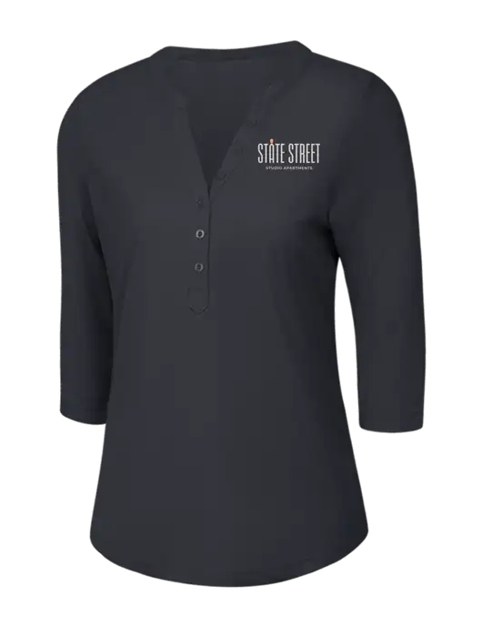 OGIO Charcoal Grey Jewel Henley w/State Street Studio Apts Logo