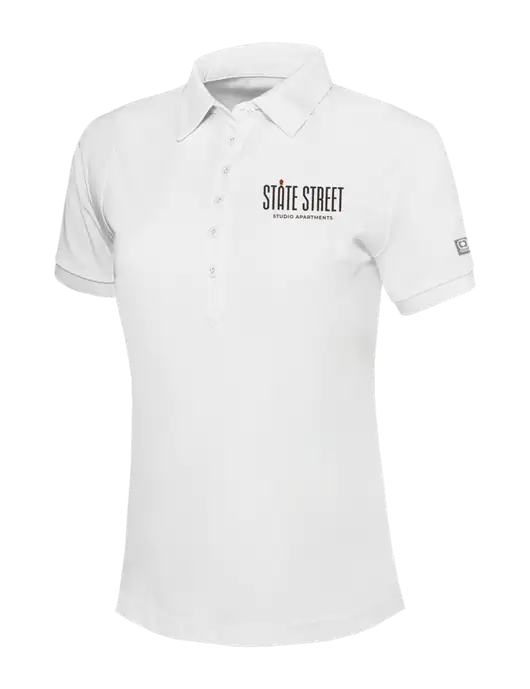 OGIO Womens Bright White Jewel Polo w/State Street Studio Apts Logo