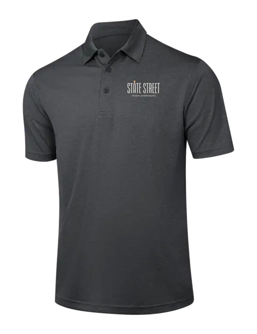 Dark Grey Heather Contender Polo w/State Street Studio Apts Logo