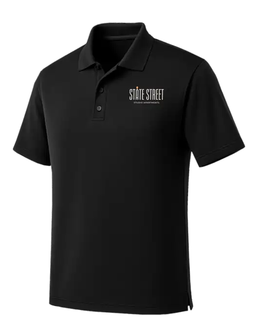 Black Dry Zone UV Micro Mesh Polo w/State Street Studio Apts Logo