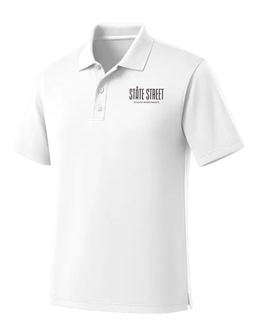 White Dry Zone UV Micro Mesh Polo w/State Street Studio Apts Logo