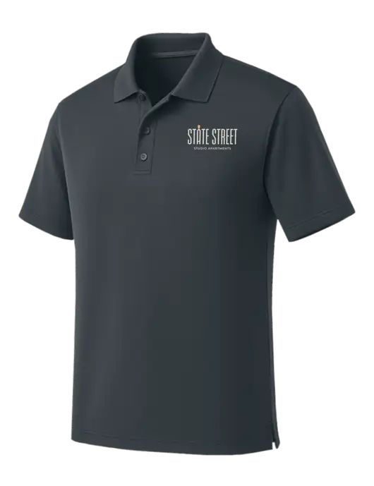 Dark Grey Dry Zone UV Micro Mesh Polo w/State Street Studio Apts Logo