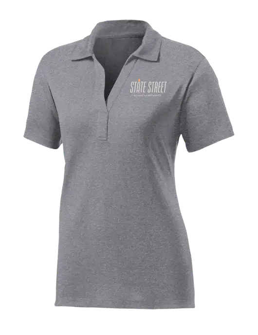 Womens Medium Grey Heather Contender Polo w/State Street Studio Apts Logo