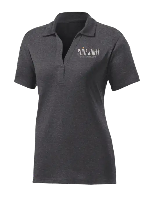 Womens Dark Grey Heather Contender Polo w/State Street Studio Apts Logo