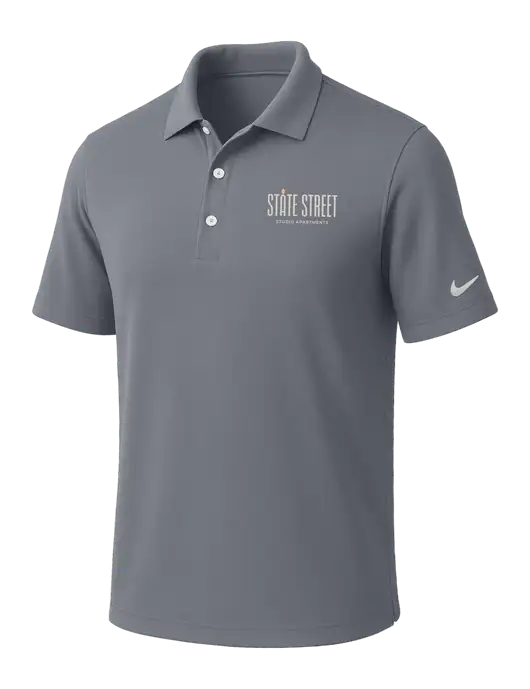 NIKE Medium Grey Dri-Fit Micro Pique Polo w/State Street Studio Apts Logo