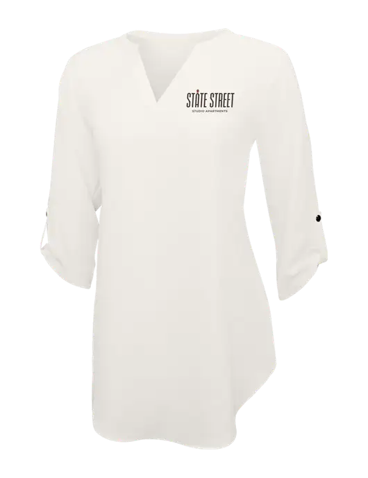 Ivory Womens 3/4 Sleeve Tunic Blouse w/State Street Studio Apts Logo