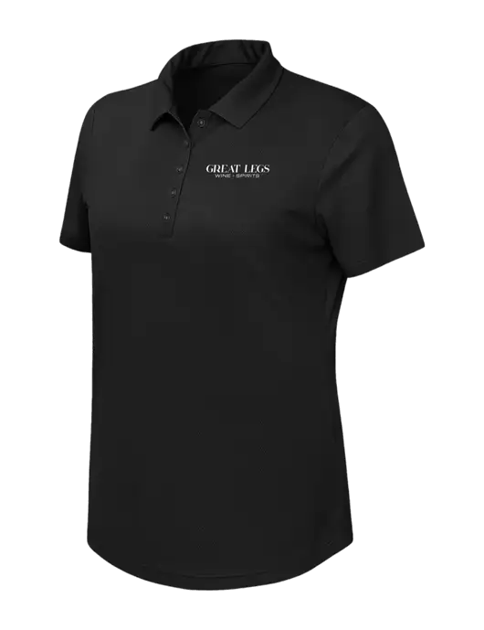 Callaway Womens Birdseye Black Polo w/Great Legs Wine + Spirits Logo