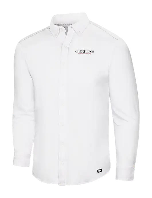 OGIO Bright White Modern Code Stretch Button-Up Shirt w/Great Legs Wine + Spirits Logo