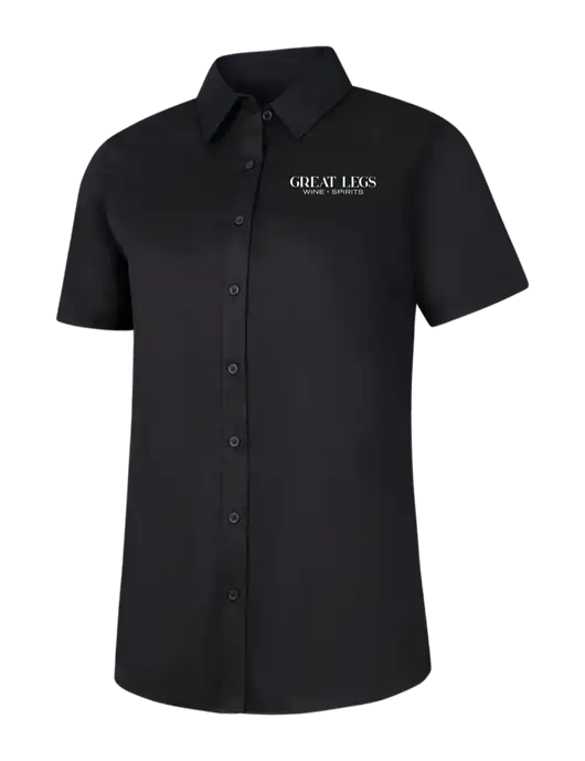 Womens Black Short Sleeve Superpro React Twill Shirt w/Great Legs Wine + Spirits Logo