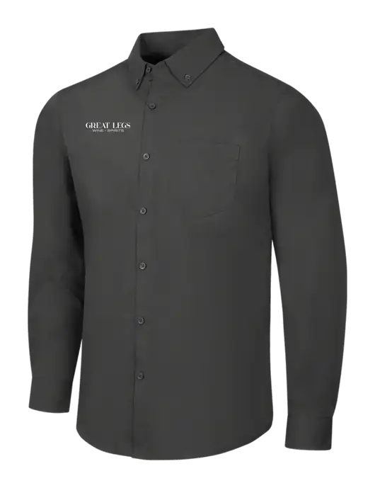Dark Grey Long Sleeve Carefree Poplin Shirt w/Great Legs Wine + Spirits Logo