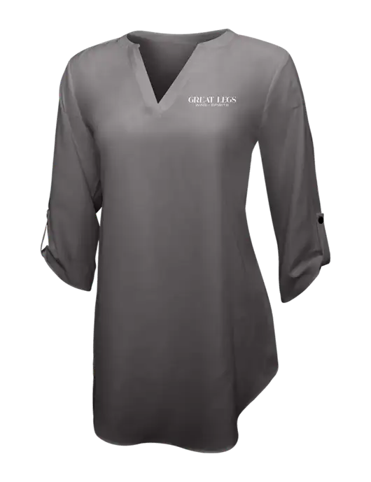 Dark Grey Womens 3/4 Sleeve Tunic Blouse w/Great Legs Wine + Spirits Logo