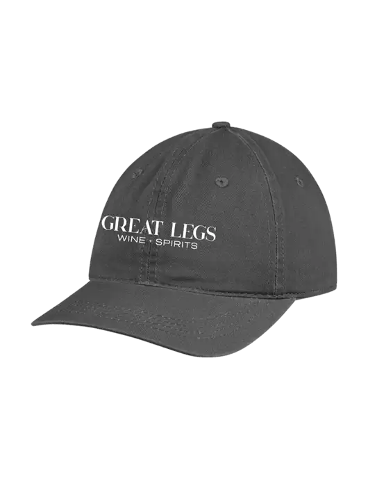 Garment Washed Unstructured Twill Charcoal Cap w/Great Legs Wine + Spirits Logo