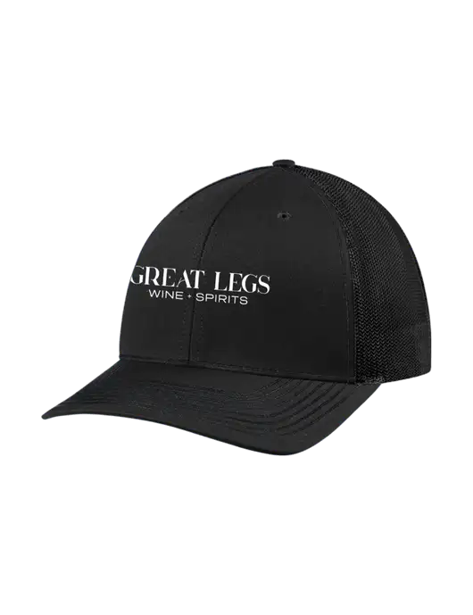 Richardson Adjustable Snapback Original 112 Trucker Cap Black w/Black Mesh w/Great Legs Wine + Spirits Logo