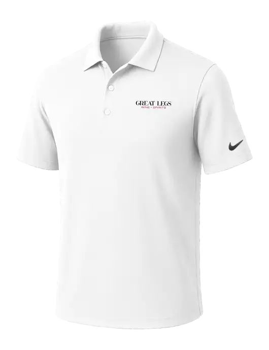 NIKE White Dri-Fit Micro Pique Polo w/Great Legs Wine + Spirits Logo