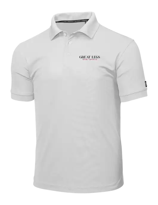 OGIO Bright White Caliber 2.0 Polo w/Great Legs Wine + Spirits Logo