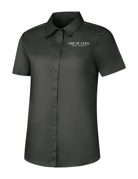 Womens Dark Grey Short Sleeve Superpro React Twill Shirt w/Great Legs Wine + Spirits Logo