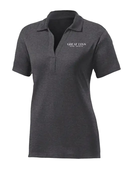 Womens Dark Grey Heather Contender Polo w/Great Legs Wine + Spirits Logo