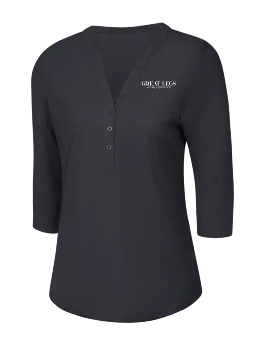 OGIO Charcoal Grey Jewel Henley w/Great Legs Wine + Spirits Logo