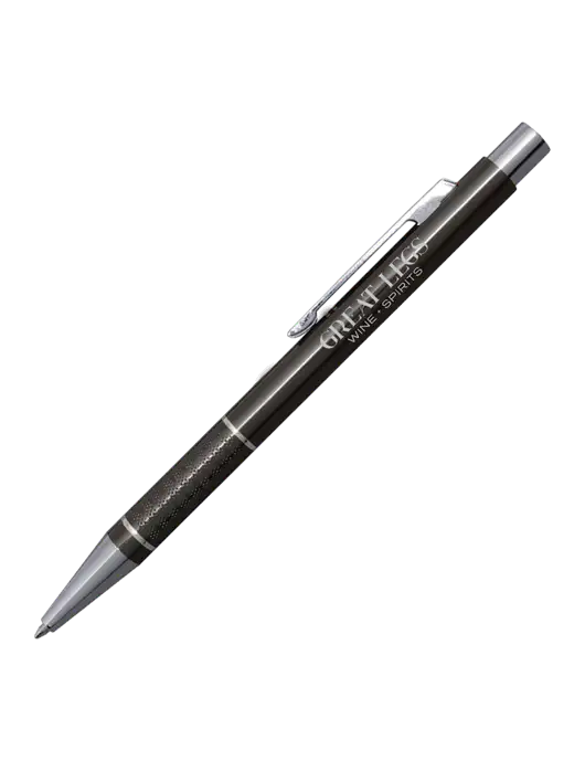 St George Gunmetal Pen - Blue Ink w/Great Legs Wine + Spirits Logo
