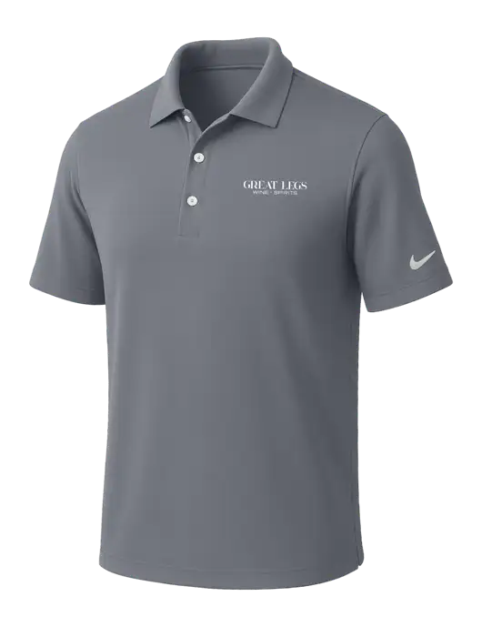 NIKE Medium Grey Dri-Fit Micro Pique Polo w/Great Legs Wine + Spirits Logo
