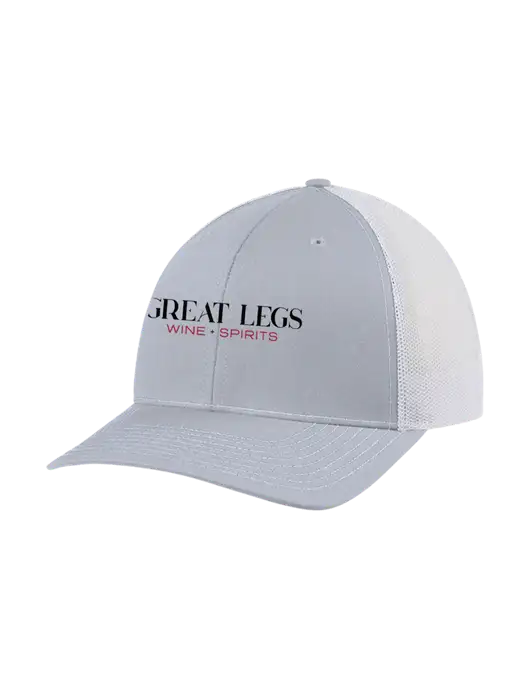 Richardson Adjustable Snapback Original 112 Trucker Cap Light Heather Grey w/White Mesh w/Great Legs Wine + Spirits Logo