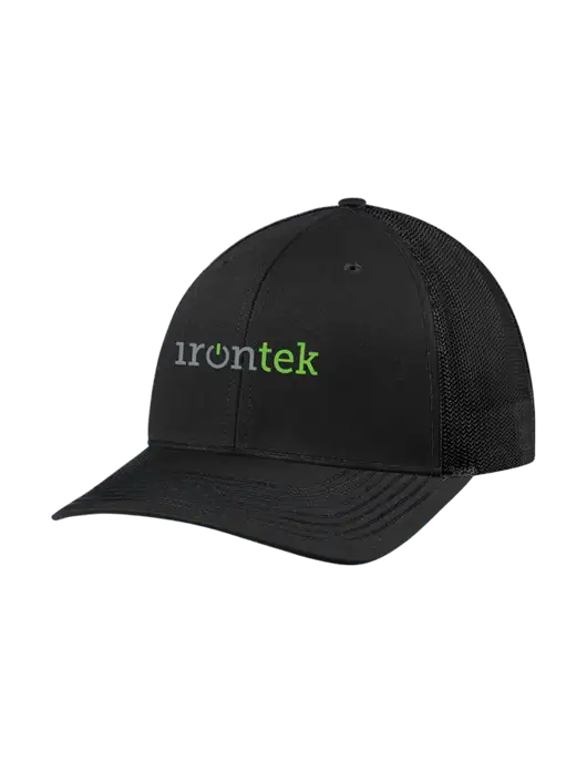 Richardson Adjustable Snapback Original 112 Trucker Cap Black w/Black Mesh w/Irontek Logo