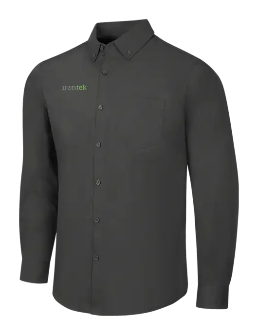 Dark Grey Long Sleeve Carefree Poplin Shirt w/Irontek Logo