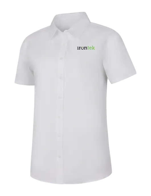 Womens White Short Sleeve Superpro React Twill Shirt w/Irontek Logo