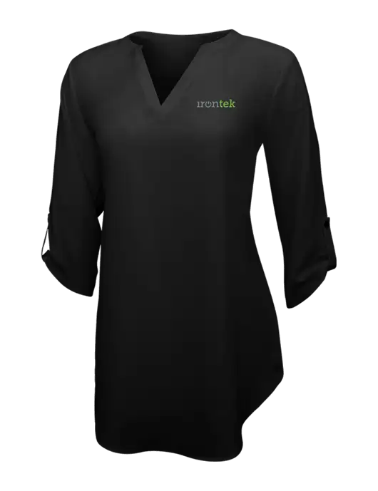 Womens Black 3/4 Sleeve Tunic Blouse w/Irontek Logo