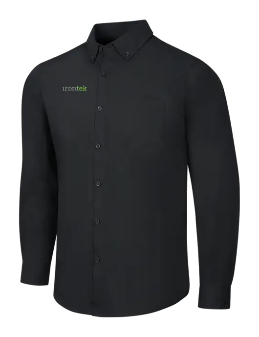 Black Long Sleeve Carefree Poplin Shirt w/Irontek Logo