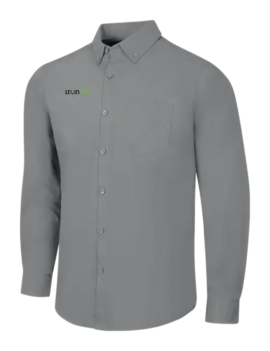 Medium Grey Long Sleeve Carefree Poplin Shirt w/Irontek Logo