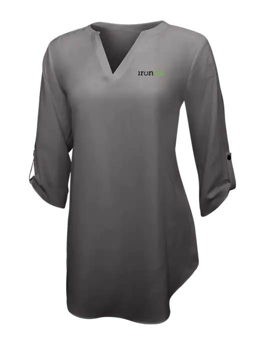 Dark Grey Womens 3/4 Sleeve Tunic Blouse w/Irontek Logo